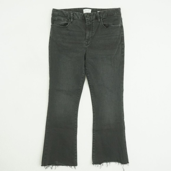 FRAME Le Crop Mini Boot Womens Jeans Dark Grey Charcoal Frayed Hem Size 32 Denim - Picture 1 of 10